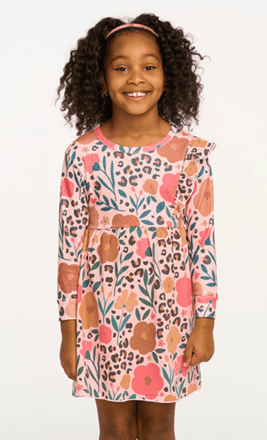 Chaser Longsleeve Ruffle Dress in Floral & Leopard - Estilo Boutique