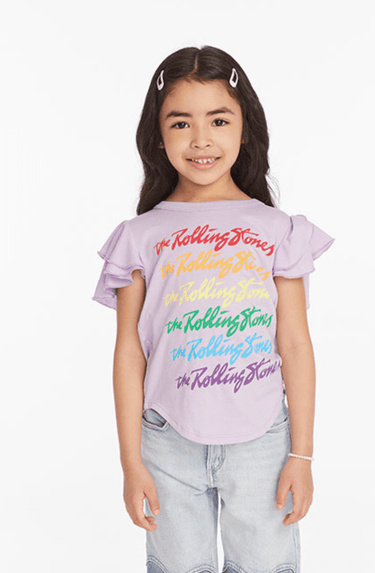 Chaser Rolling Stones Rainbow Script Shirt in Digital Lavender - Estilo Boutique