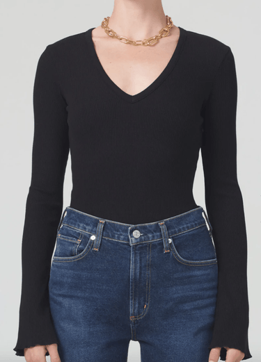 Citizens Of Humanity Anni V Neck Top in Black - Estilo Boutique