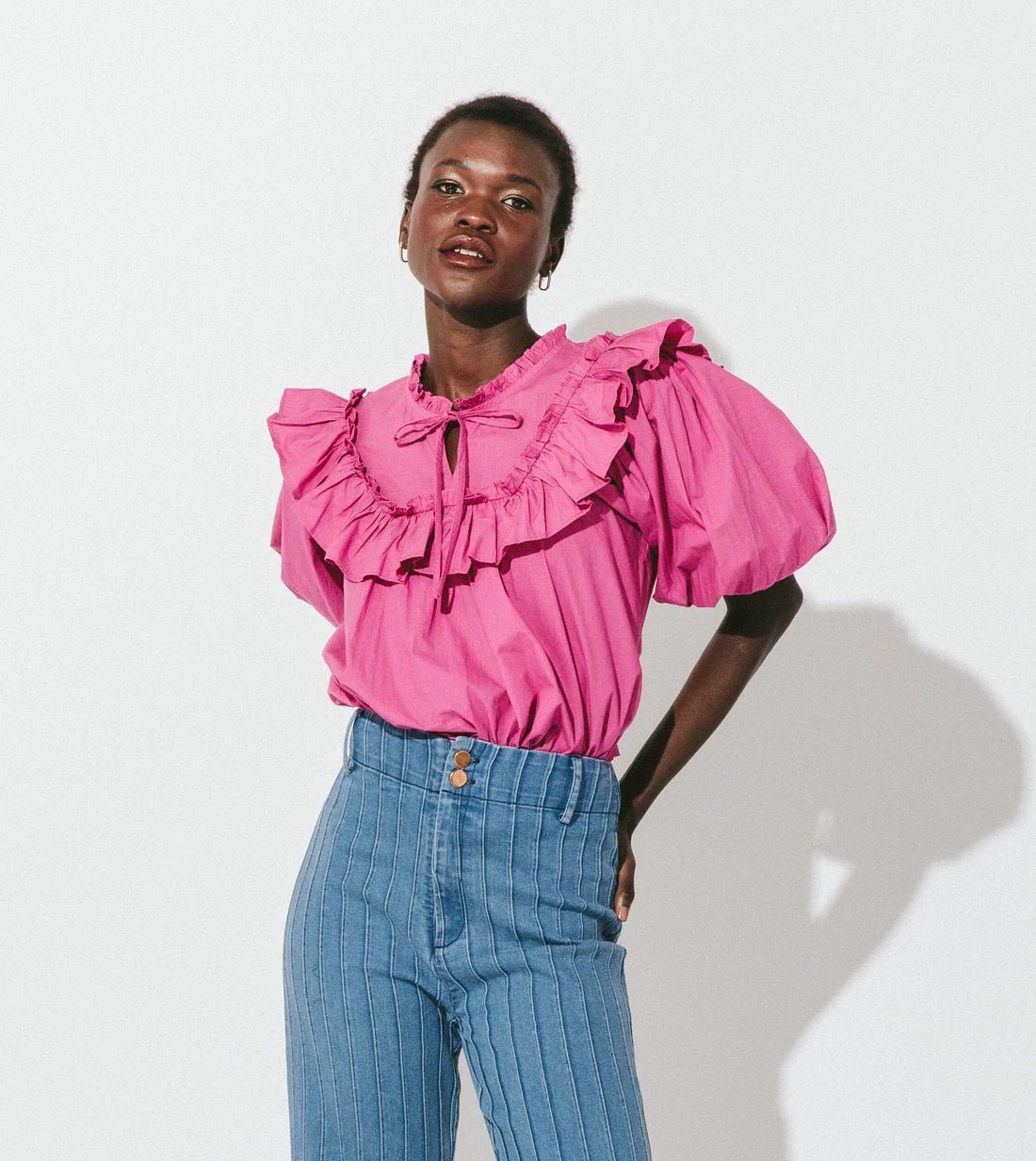 Hot pink ruffle 2024 blouse