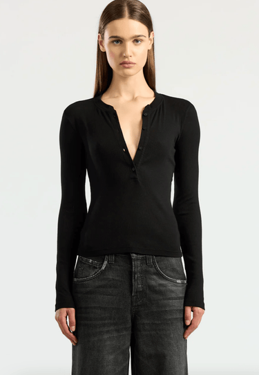 Cotton Citizen Verona Henley in Jet Black - Estilo Boutique