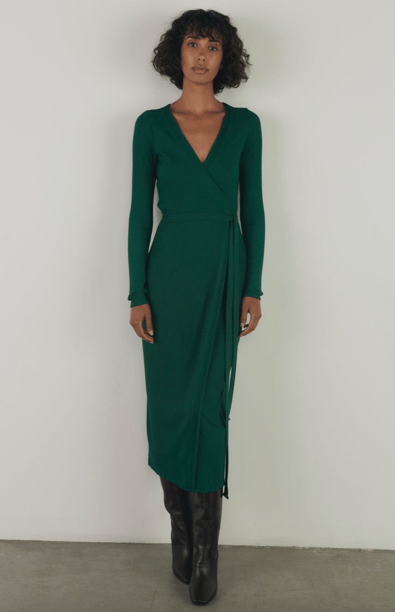 Enza Costa A Coste Wrap Dress in Dark Emerald - Estilo Boutique XS / Dark Emerald Enza Costa A Coste Wrap Dress in Dark Emerald - Estilo Boutique XS / Dark Emerald