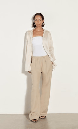 Enza Costa Striped Silk Shirt in Khaki - Estilo Boutique
