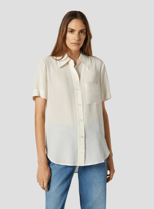 Equipment Short Sleeve Quinne Silk Shirt in Nature White - Estilo Boutique