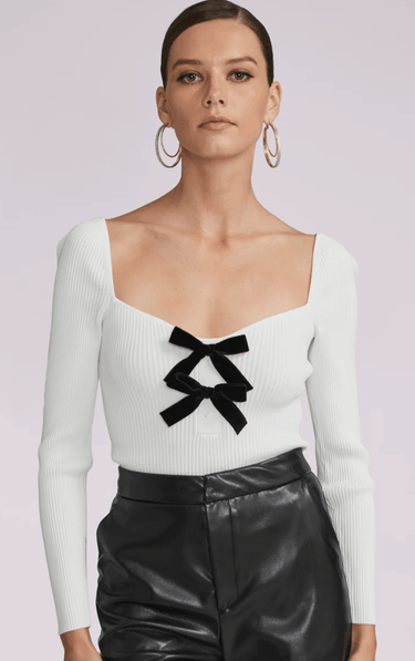 Generation Love Coralie Velvet Bow Top in White - Estilo Boutique