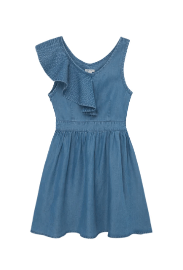 Habitual Girl Ruffled Shoulder Dress in Indigo - Estilo Boutique