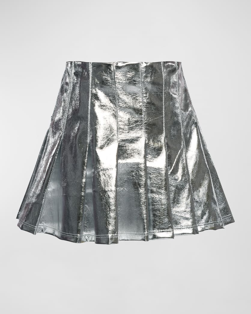 Hannah Banana Metallic Pleated Faux Leather Skirt - Estilo Boutique