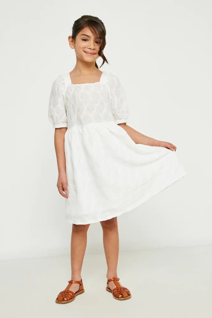 Hayden Girl Textured Dress in Off White - Estilo Boutique