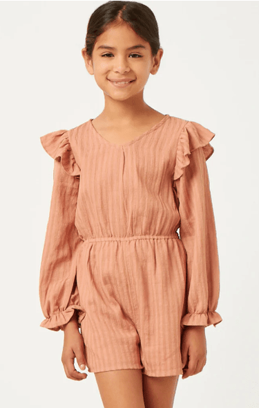 Hayden Girls Ruffle Shoulder Romper in Mauve - Estilo Boutique