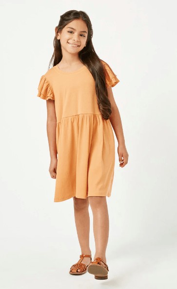 Hayden Girls Ruffle Sleeve Dress in Coral - Estilo Boutique