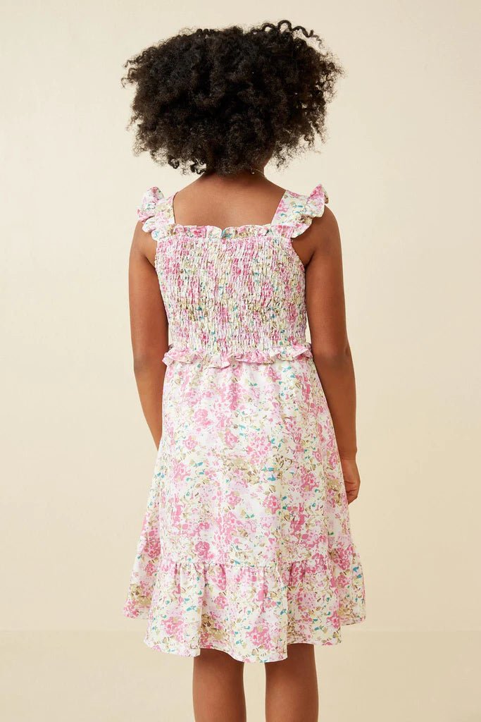Hayden Girls Ruffled Smocked Dress in Pink - Estilo Boutique