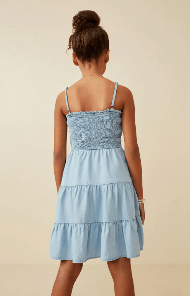 Hayden Girls Smocked Tiered Skirt Denim Tencel Mini Dress - Estilo Boutique