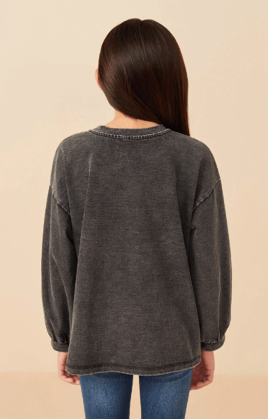 Hayden Girls Tonal Star Patch Washed Sweatshirt in Black - Estilo Boutique