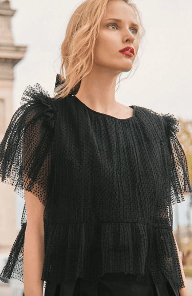 Hunter Bell Heather Top in Onyx Flocked Tulle - Estilo Boutique