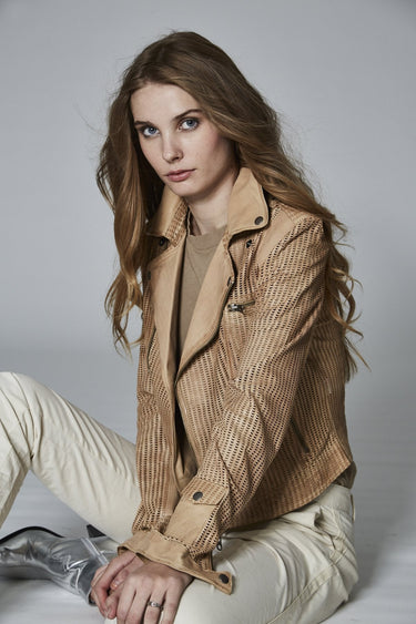 Jakett Josey Perforated Jacket in Sand - Estilo Boutique