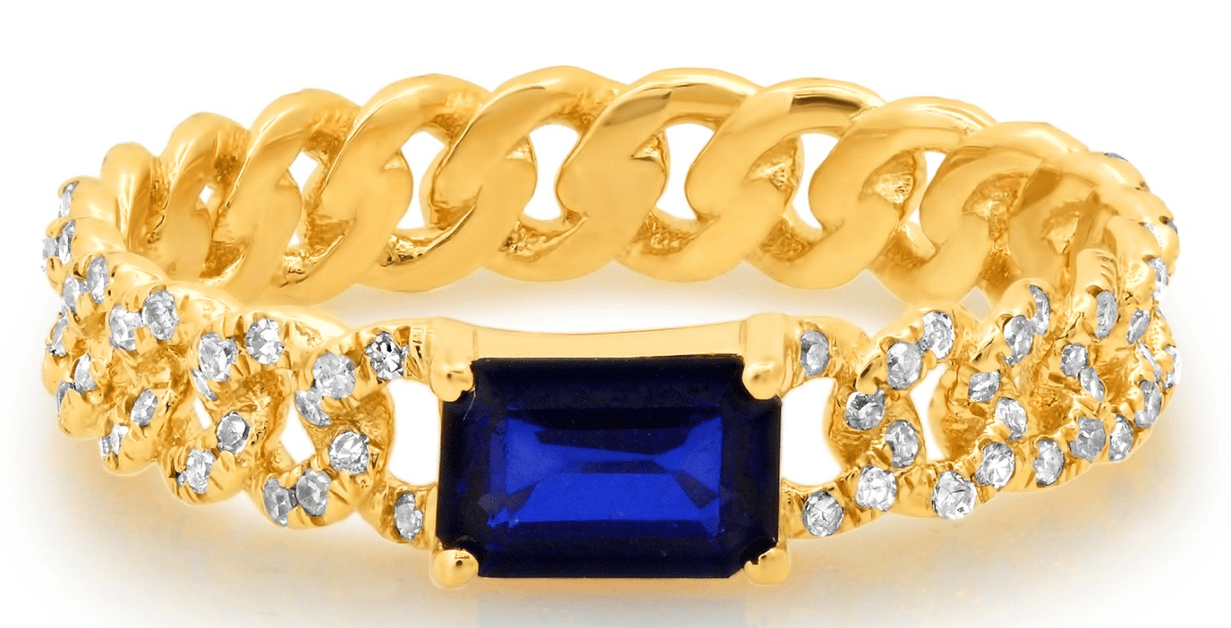 Jen Hansen Cuban Link Blue Sapphire and Diamond Ring - Estilo Boutique