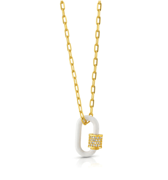 Jen Hansen White Enamel Carabiner Chain in Gold - Estilo Boutique