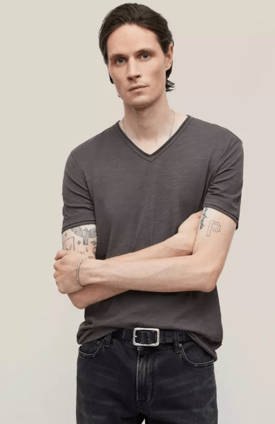 John Varvatos Miles V Neck Tee in Charcoal