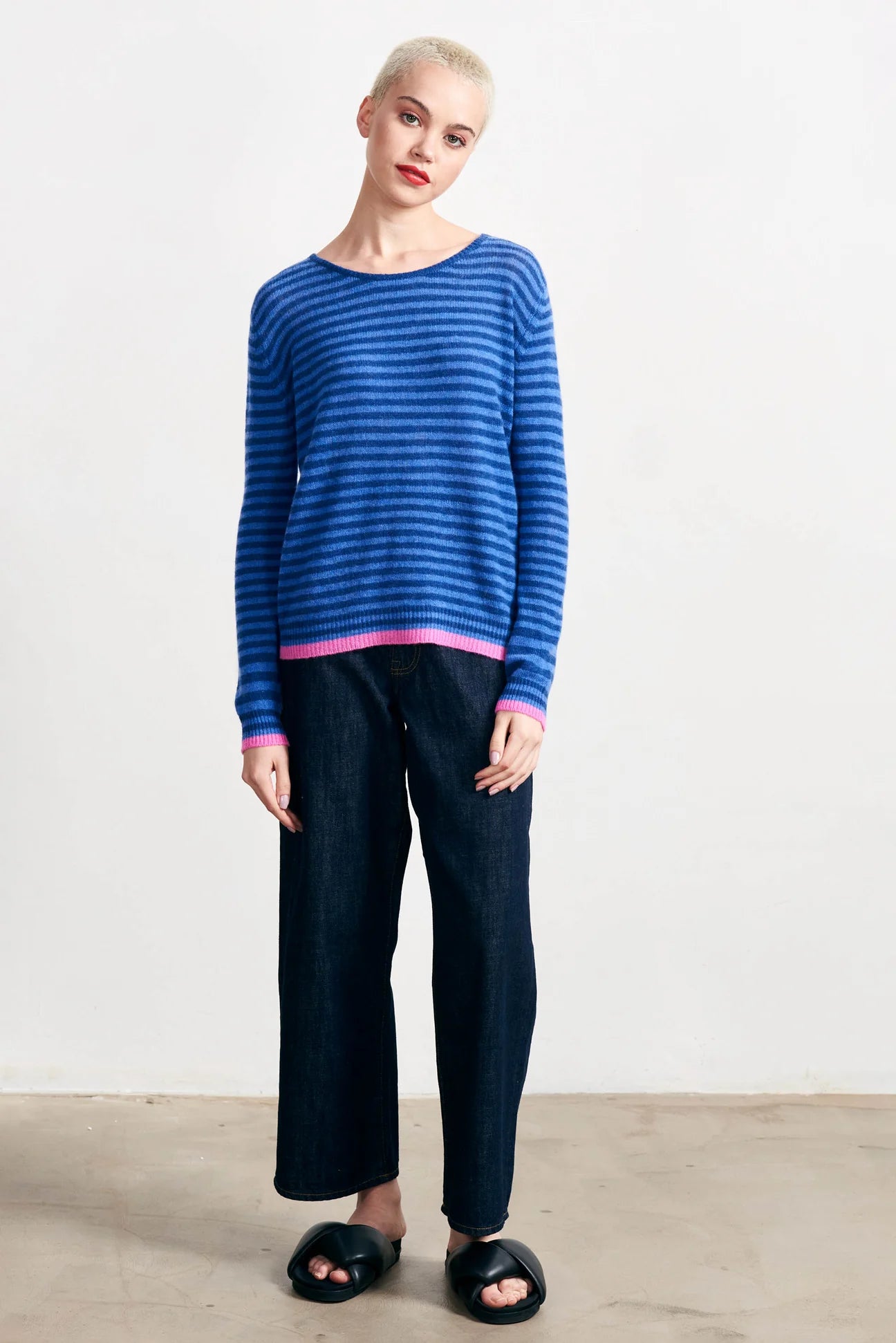 Jumper 1 2 3 4 Little Stripe Cashmere Sweater in Denim/Periwinkle - Estilo Boutique