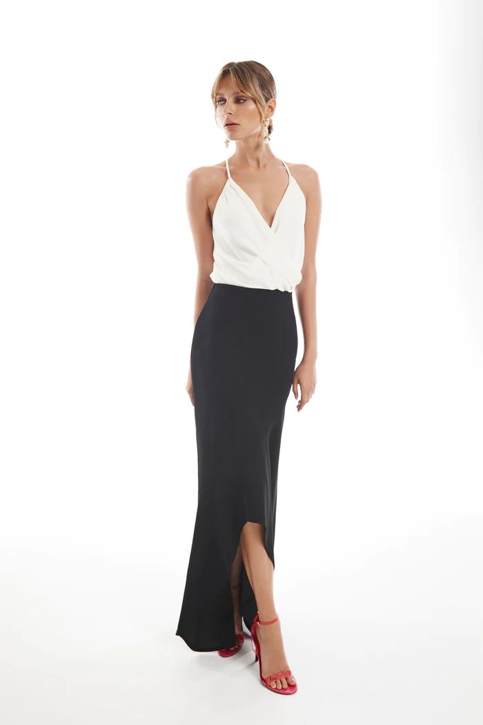 Krisa Crepe Ruffle High Low Maxi Skirt in Black - Estilo Boutique