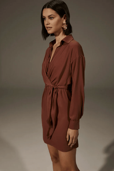 Krisa Wrap Shirt Dress in Cinnamon - Estilo Boutique