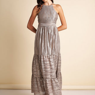 Lace Halter Maxi Dress in Bronze - Estilo Boutique