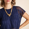 Lace Short Sleeve Top in Navy Blue - Estilo Boutique