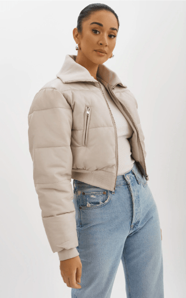 Lamarque Livia Leather Puffer Jacket in Oat - Estilo Boutique