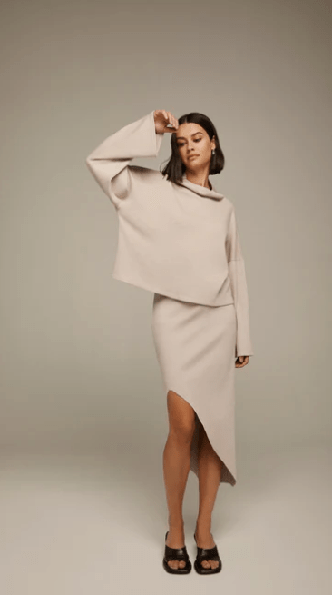 Lanston High Low Skirt in Oat - Estilo Boutique