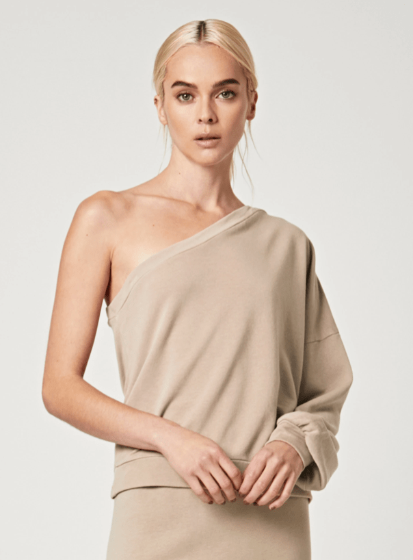 Lanston One Sleeve Pullover in Taupe - Estilo Boutique