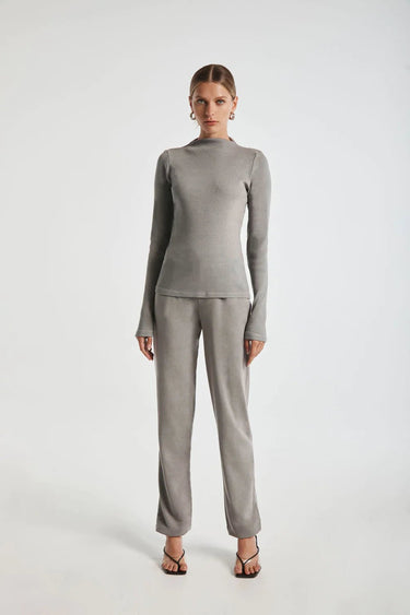 Lanston Ribbed Mock Neck Top in Haze - Estilo Boutique