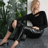 LNA Emelie Rib Long Sleeve Top in Black - Estilo Boutique