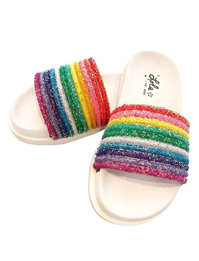 Lola and the Boys Glitter Rainbow Slides in White - Estilo Boutique