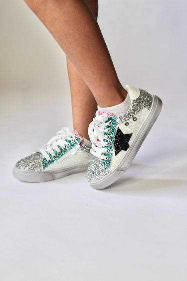 Lola and the Boys Star Girl Glitter Sneakers in White - Estilo Boutique
