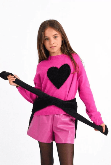 Molly Bracken Heart Print Pullover in Fuschia - Estilo Boutique