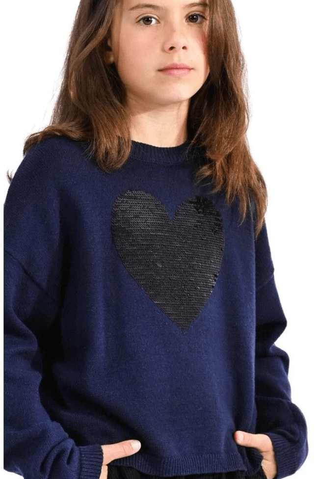 Molly Bracken Sweater with Large Sequin Heart Pattern - Estilo Boutique