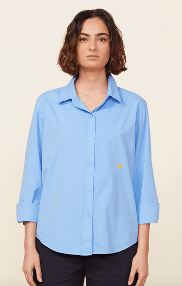 Monrow Poplin Button Down in Sea Blue - Estilo Boutique