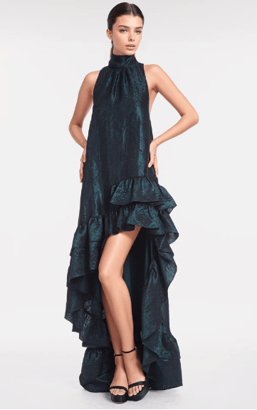 ONE33 Social | The Naomi | Forest Green Jacquard High-Low Maxi Gown ONE33 Social | The Naomi | Forest Green Jacquard High-Low Maxi Gown
