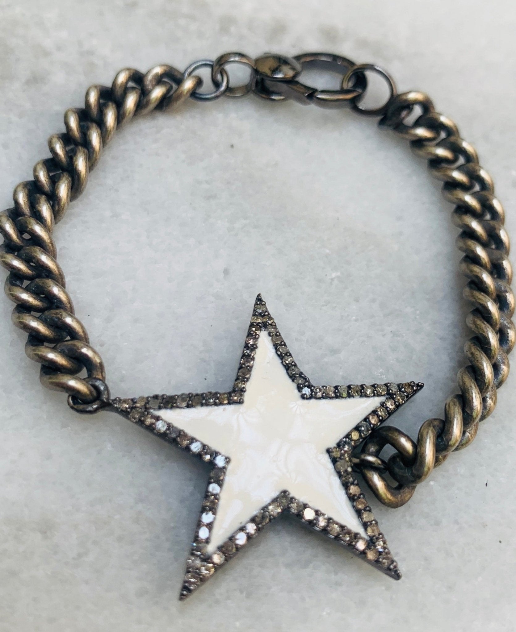 Paula Rosen White Enamel Diamond Star Bracelet - Estilo Boutique