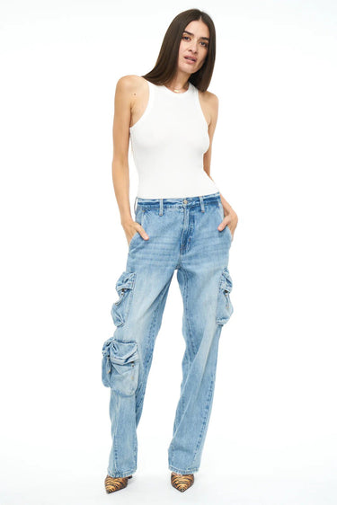 Pistola Bobbie Mid Rise Straight Cargo Pants in Varsity - Estilo Boutique