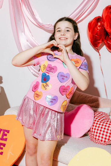 Queen Of Sparkles Sequin Candy Heart Tee in Magenta - Estilo Boutique