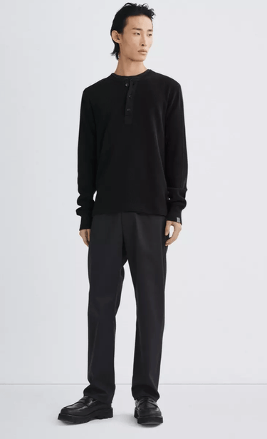 Rag & Bone Garment Dyed Waffle Henley in Black - Estilo Boutique