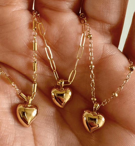 Ruby & Violet 14K Gold Filled Puffy Heart Necklace - Estilo Boutique