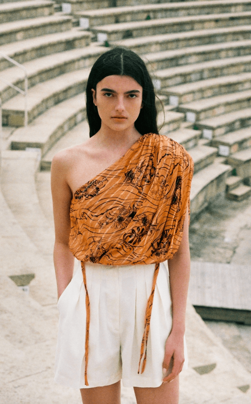 Sabina Musayev Ashlyn Top in Orange Print - Estilo Boutique