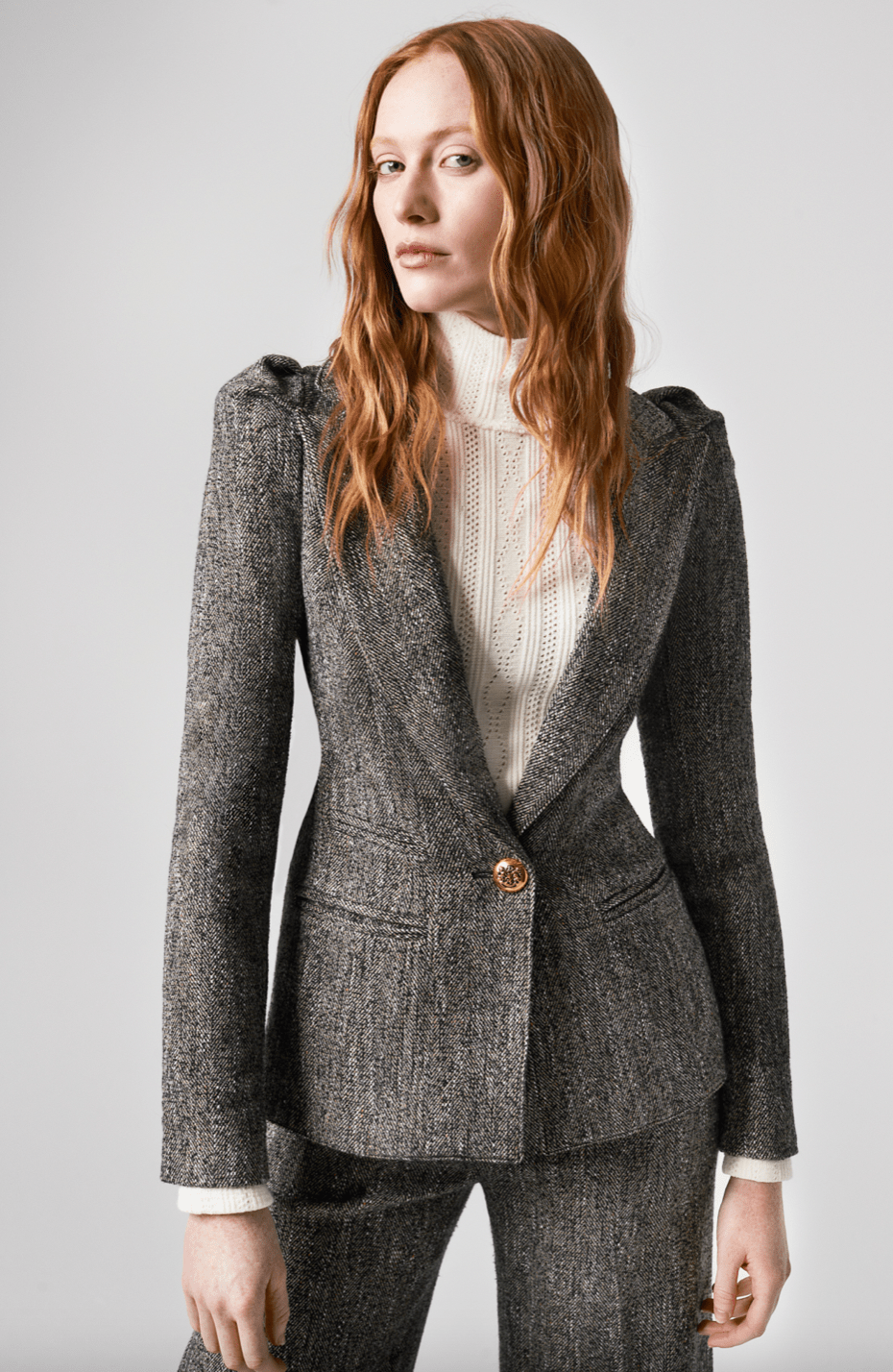 tweed tobacco Smythe Box Pleat Blazer in Tobacco Tweed 2 tweed tobacco Smythe Box Pleat Blazer in Tobacco Tweed 2