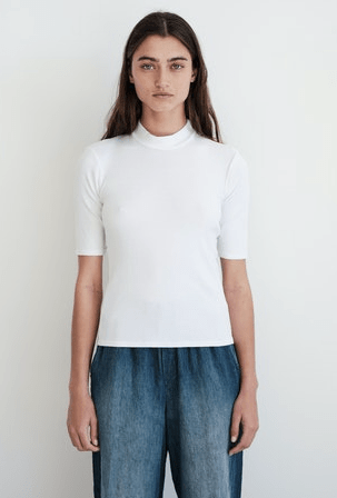 Stateside 2x1 Rib S/S Mock Neck Top in White - Estilo Boutique