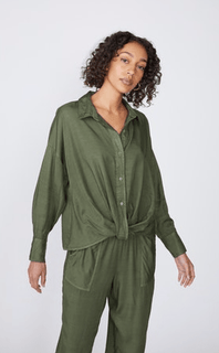 Stateside Long Sleeve Front Twist Shirt in Rainforest - Estilo Boutique