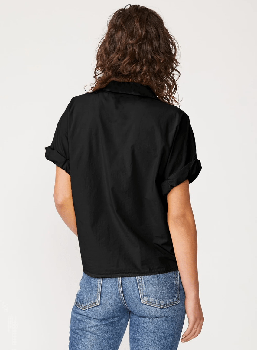 Stateside Poplin Short Sleeve Front Twist Button Up Shirt in Black - Estilo Boutique