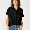 Stateside Poplin Short Sleeve Front Twist Button Up Shirt in Black - Estilo Boutique