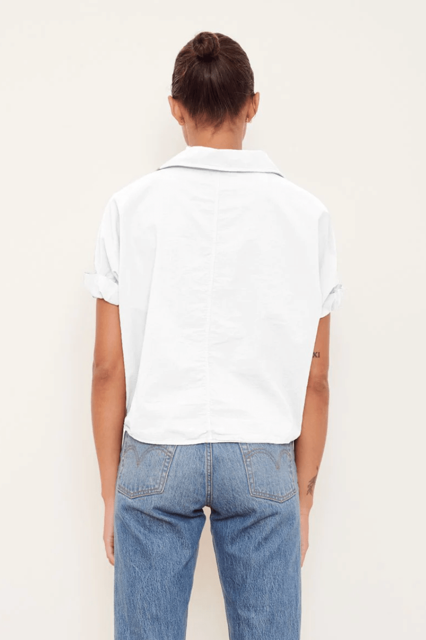 Stateside Poplin Short Sleeve Front Twist Button Up Shirt in White - Estilo Boutique